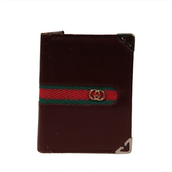 Gucci Vintage Bifold Wallet Red Leather Six Card Travel Money Holder